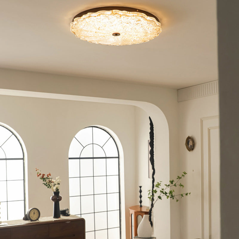Traditional Vintage Round Flower Gold Foil Iron Resin LED Semi-Flush Mount Ceiling Light For Living Room