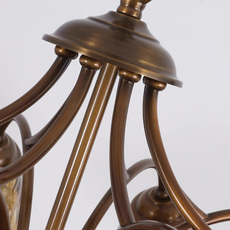 Traditional Vintage Branching Trombone Copper Glass 6/8 Light Chandelier For Living Room