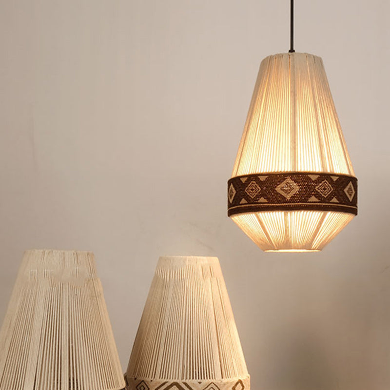 مصباح معلق لغرفة النوم بتصميم أسطواني دائري بتصميم معين من قماش الكتان والقطن بتصميم بوهو معاصر