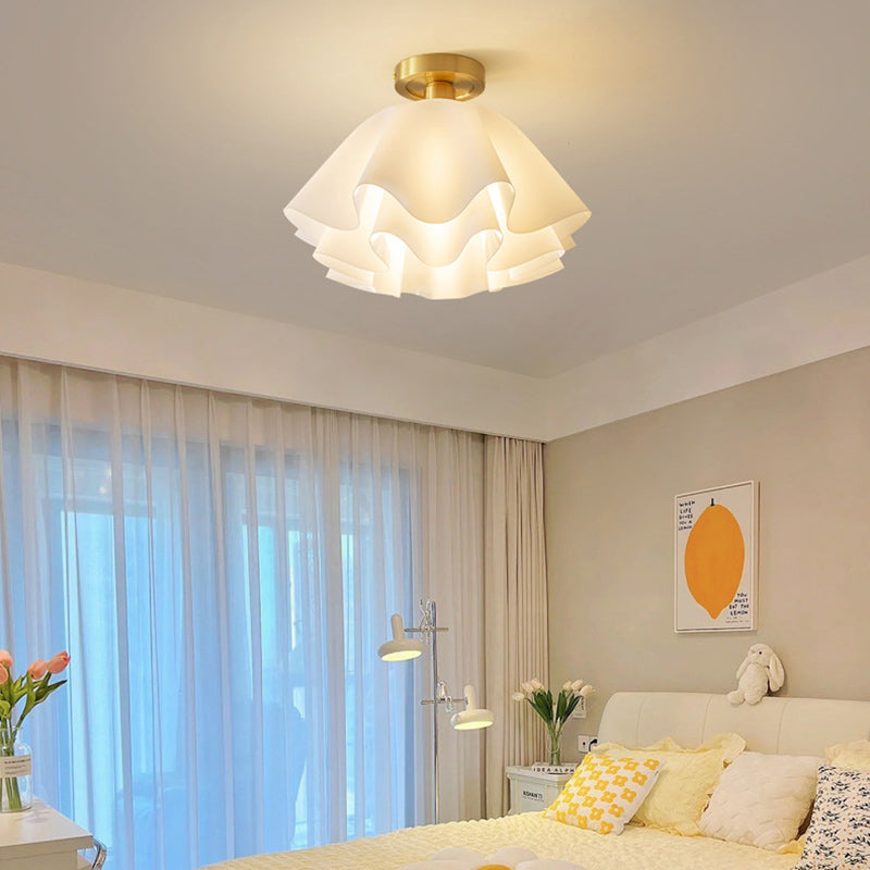 Contemporary Scandinavian Petal Multi-Layer Copper Acrylic 1-Light Semi-Flush Mount Ceiling Light For Living Room