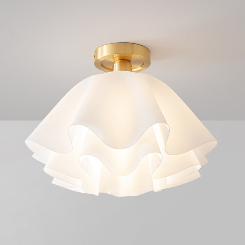 Contemporary Scandinavian Petal Multi-Layer Copper Acrylic 1-Light Semi-Flush Mount Ceiling Light For Living Room