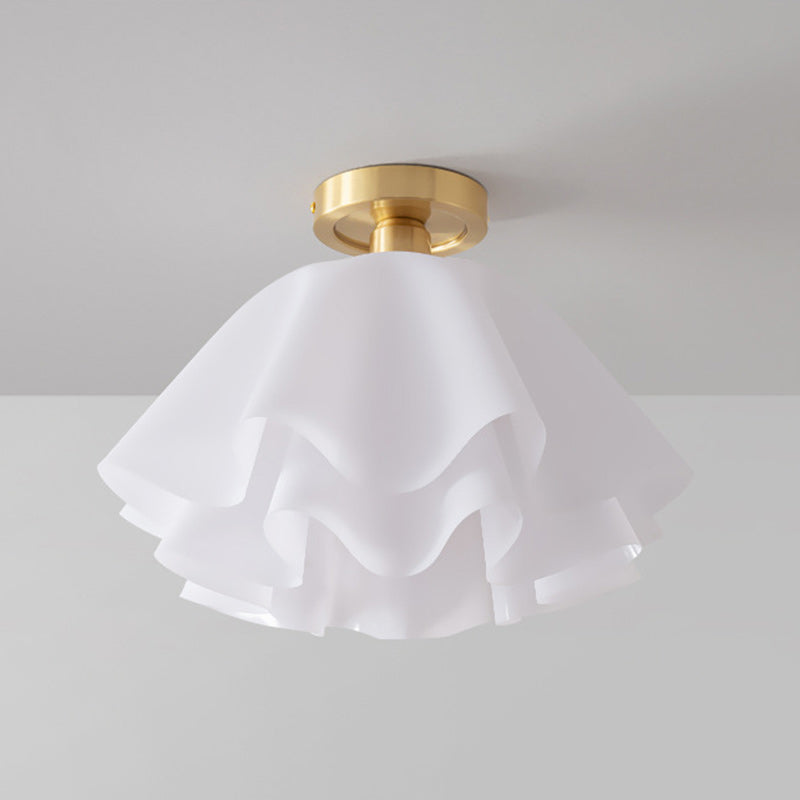 Contemporary Scandinavian Petal Multi-Layer Copper Acrylic 1-Light Semi-Flush Mount Ceiling Light For Living Room