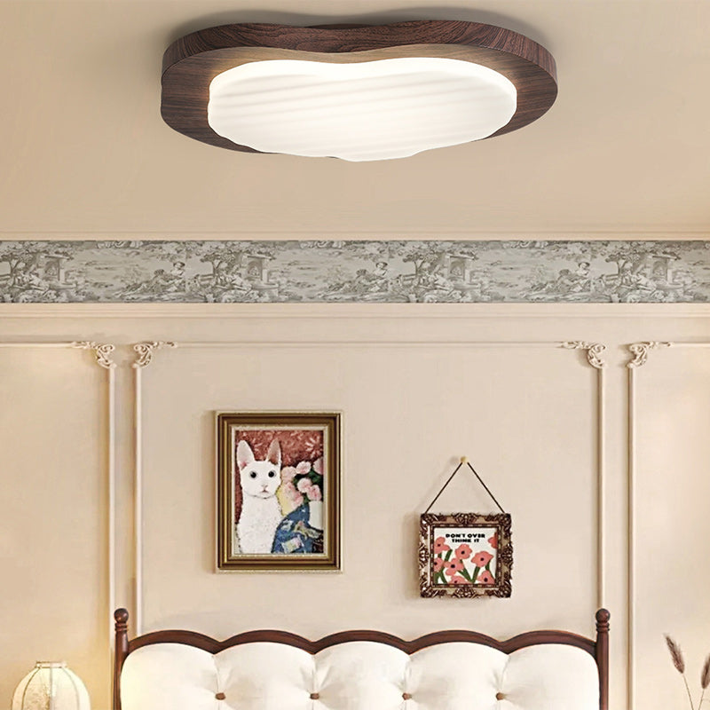 Traditional Vintage Pebble Woodgrain Hardware PVC LED Flush Mount Ceiling Light For Bedroom