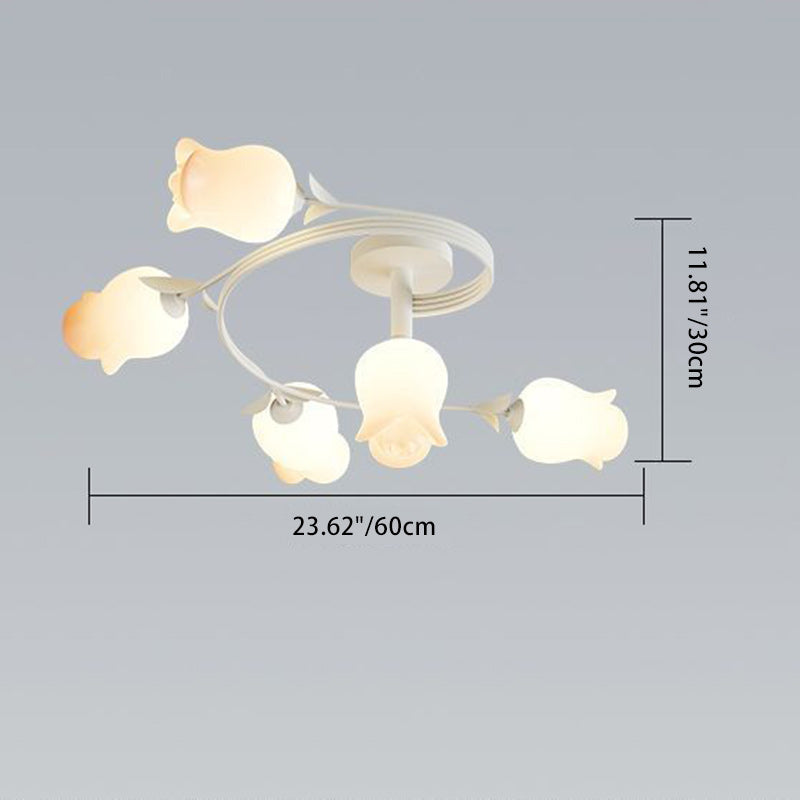 Contemporary Creative Branch Rose Flower Long Iron PE 4/5/6/10 Light Semi-Flush Mount Ceiling Light For Living Room