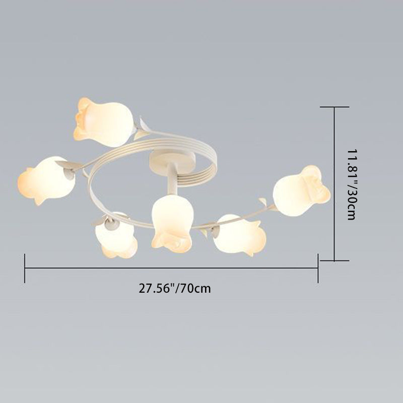 Contemporary Creative Branch Rose Flower Long Iron PE 4/5/6/10 Light Semi-Flush Mount Ceiling Light For Living Room