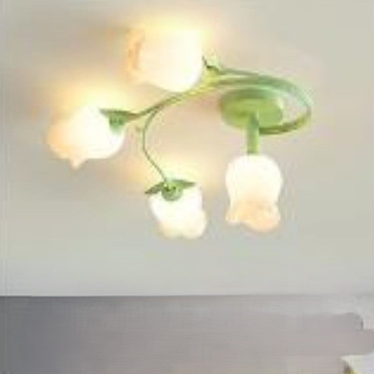 Contemporary Creative Branch Rose Flower Long Iron PE 4/5/6/10 Light Semi-Flush Mount Ceiling Light For Living Room