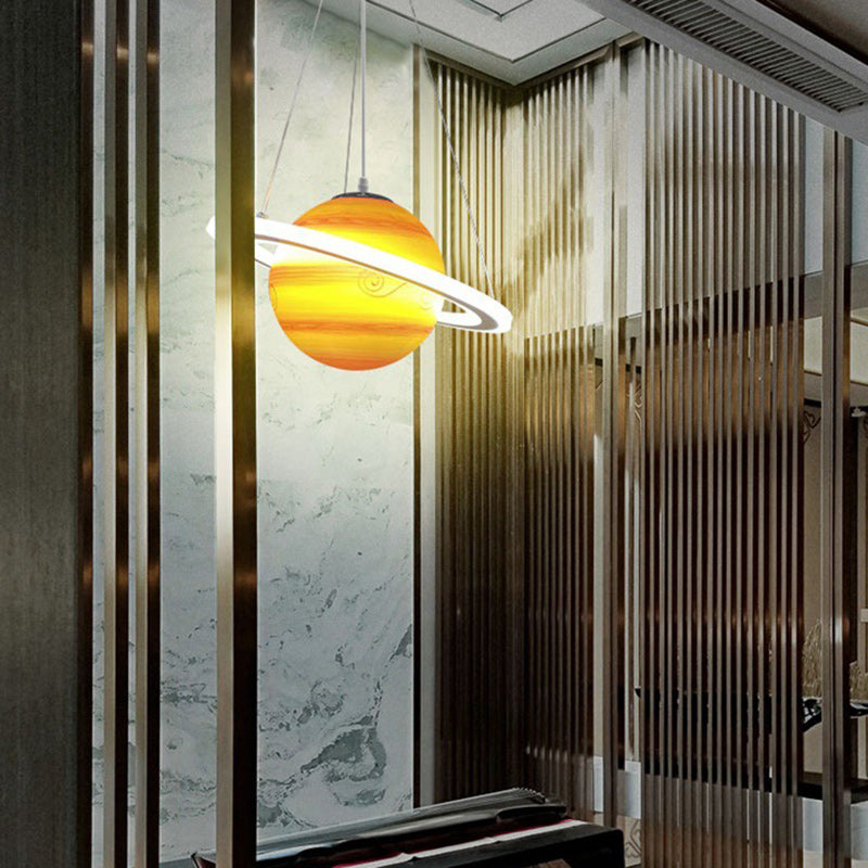 Modern Minimalist Cartoon Kids Ball Circle Planet Iron PVC 1-Light Pendant Light For Bedroom