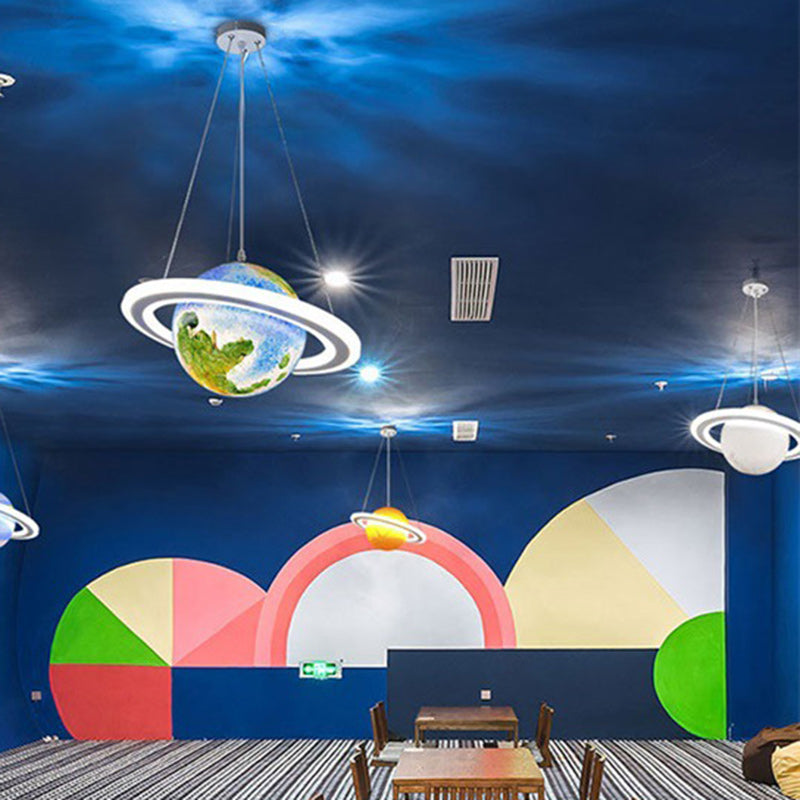 Modern Minimalist Cartoon Kids Ball Circle Planet Iron PVC 1-Light Pendant Light For Bedroom