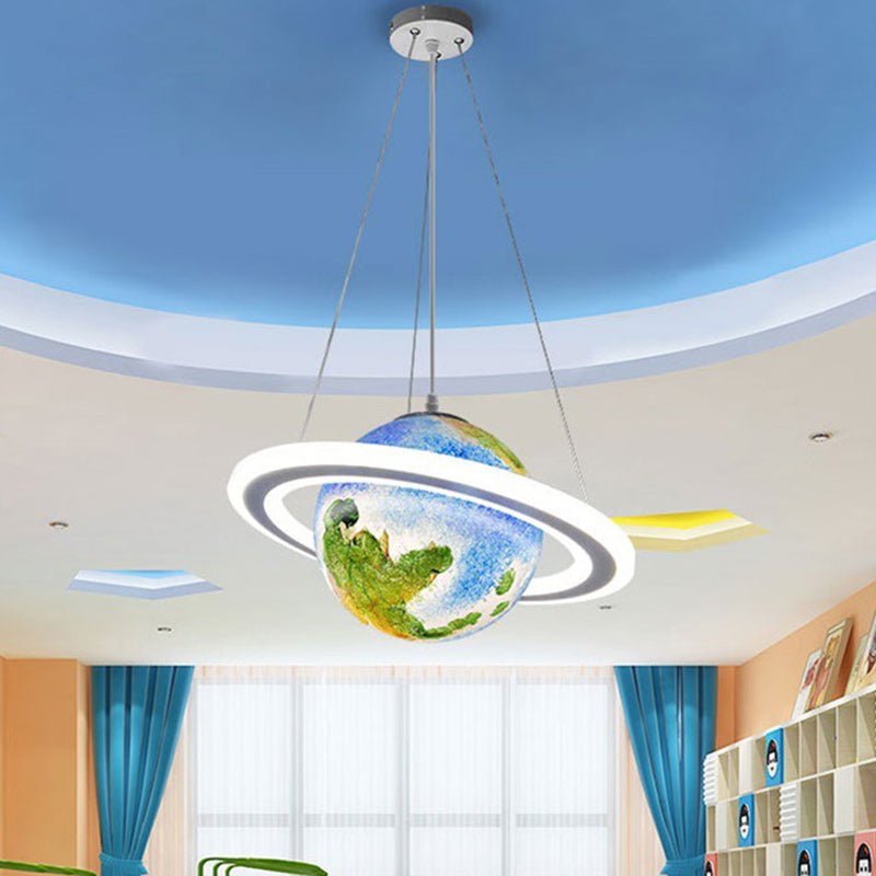 Modern Minimalist Cartoon Kids Ball Circle Planet Iron PVC 1-Light Pendant Light For Bedroom