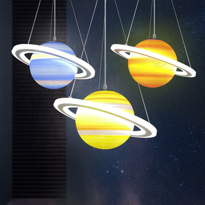 Modern Minimalist Cartoon Kids Ball Circle Planet Iron PVC 1-Light Pendant Light For Bedroom