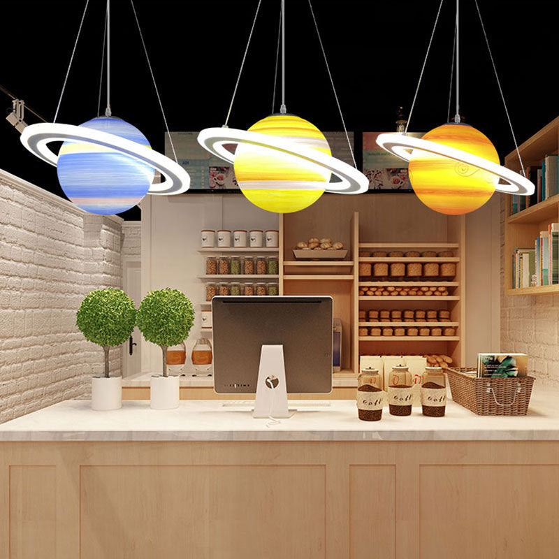Modern Minimalist Cartoon Kids Ball Circle Planet Iron PVC 1-Light Pendant Light For Bedroom