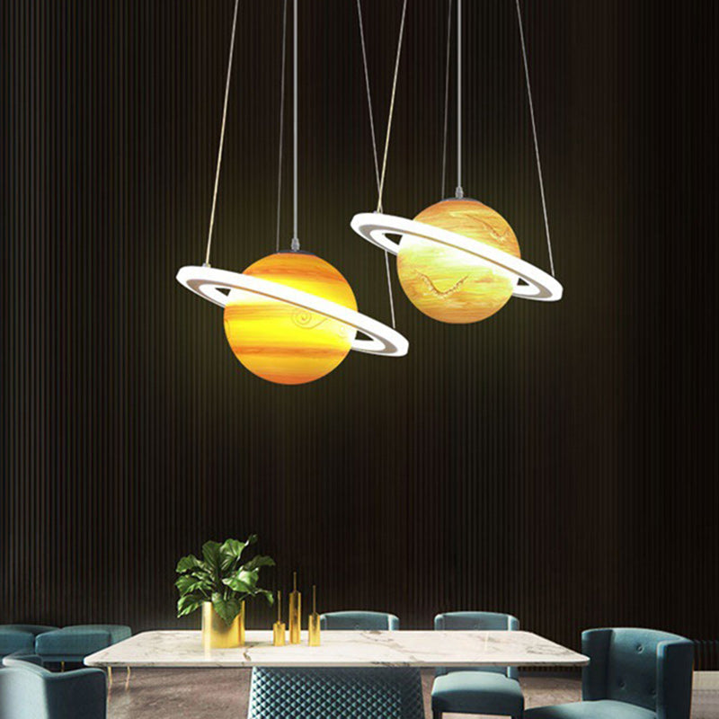Modern Minimalist Cartoon Kids Ball Circle Planet Iron PVC 1-Light Pendant Light For Bedroom