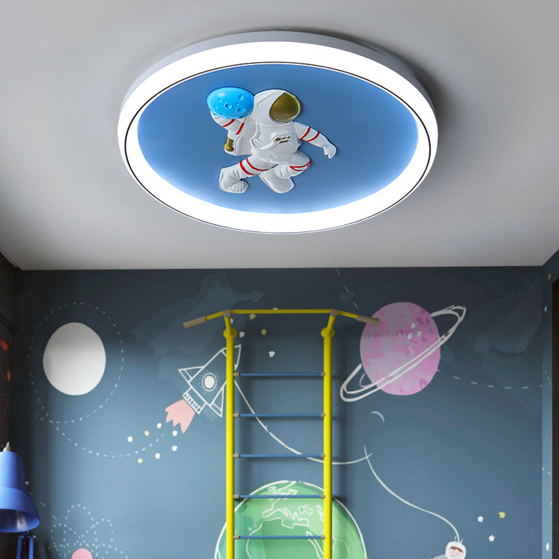 Contemporary Creative Cartoon Kids Astronaut Angel Round Aluminum Hardware Silicone Flush Mount Ceiling Light Kid Light For Bedroom