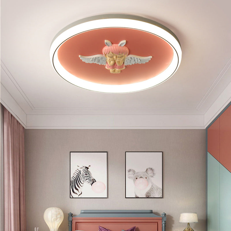 Contemporary Creative Cartoon Kids Astronaut Angel Round Aluminum Hardware Silicone Flush Mount Ceiling Light Kid Light For Bedroom