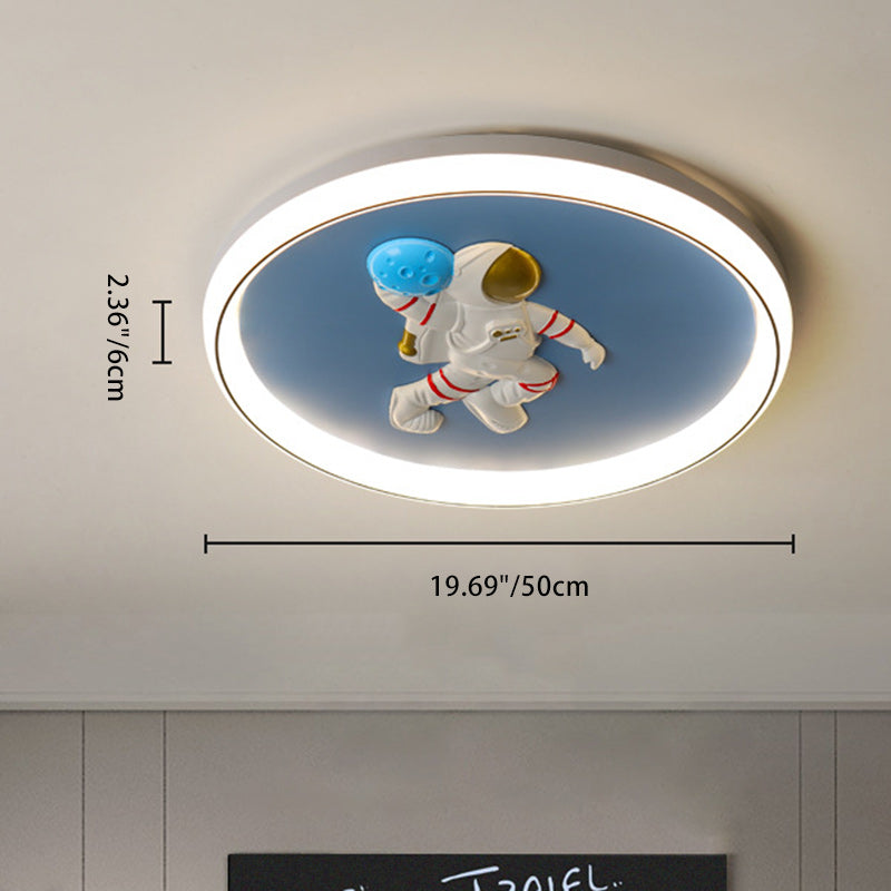 Contemporary Creative Cartoon Kids Astronaut Angel Round Aluminum Hardware Silicone Flush Mount Ceiling Light Kid Light For Bedroom