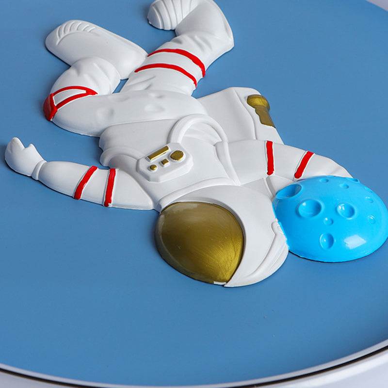 Contemporary Creative Cartoon Kids Astronaut Angel Round Aluminum Hardware Silicone Flush Mount Ceiling Light Kid Light For Bedroom