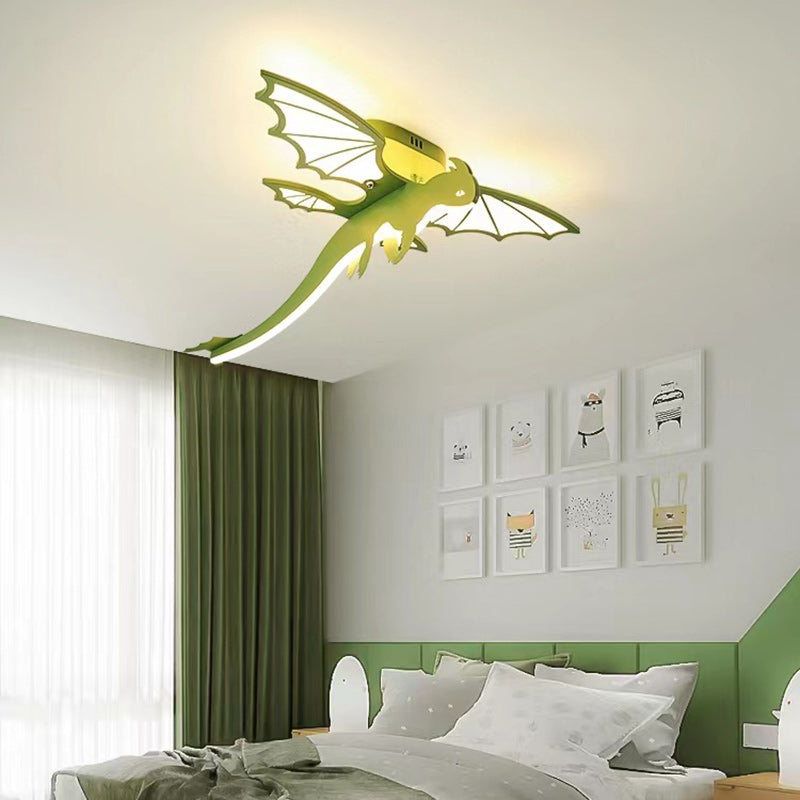 Contemporary Creative Cartoon Kids Dinosaur Oval Chassis Iron PVC Acrylic LED Semi-Flush Mount Ceiling Light Kids Light For Bedroom