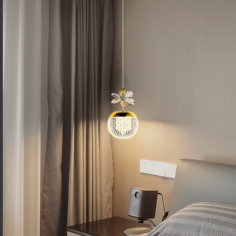 Contemporary Creative Spherical Flower Disc Base Aluminum Hardware Acrylic LED Pendant Light For Bedroom
