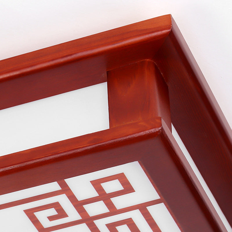 伝統的な中国風長方形正方形模様の木製PVC LEDフラッシュマウントシーリングライト(リビングルーム用)