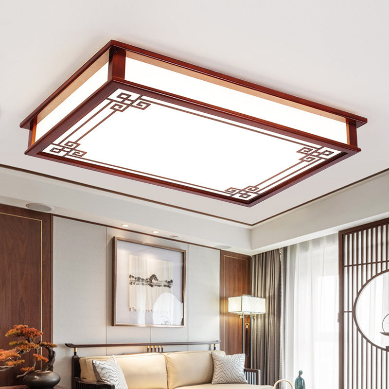 伝統的な中国風長方形正方形模様の木製PVC LEDフラッシュマウントシーリングライト(リビングルーム用)