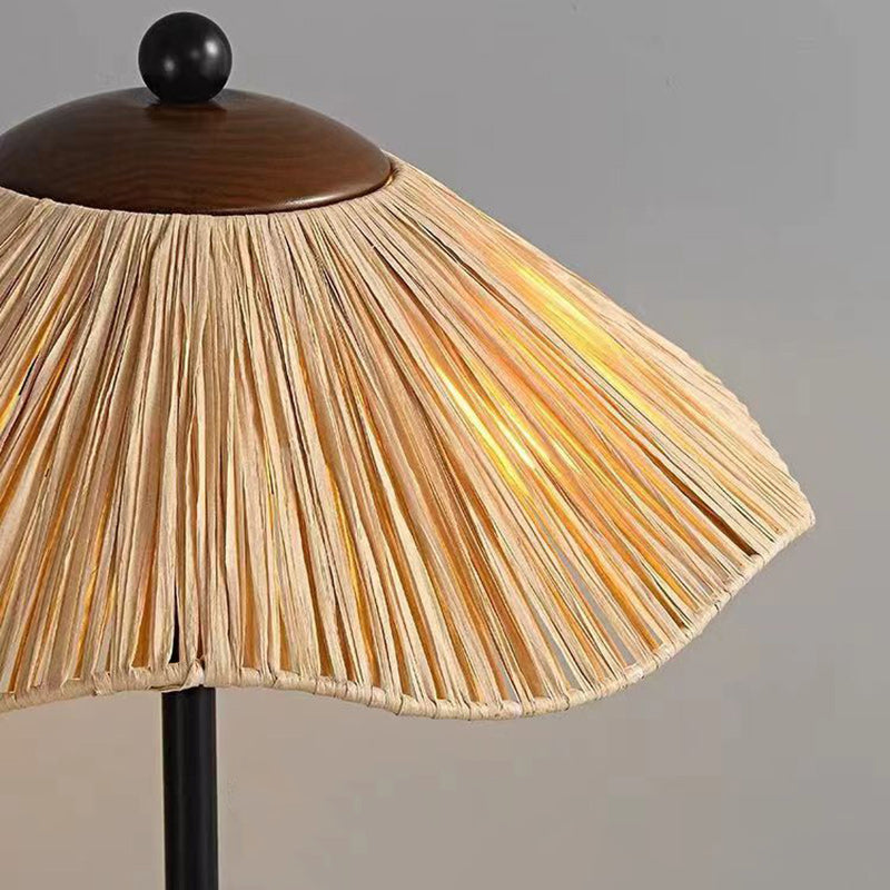 Traditional Vintage Umbrella Cylinder Iron Straw 2-Light Standing Floor Lamp For Living Room