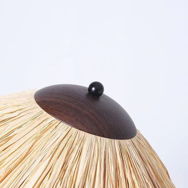 Traditional Vintage Umbrella Cylinder Iron Straw 2-Light Standing Floor Lamp For Living Room
