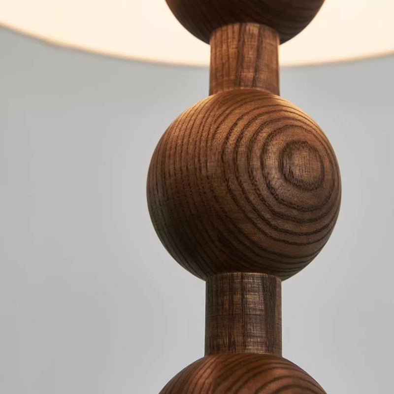 Traditional Vintage Cylinder Small Ball Iron Woodgrain Fabric 1-Light Standing Floor Lamp For Living Room