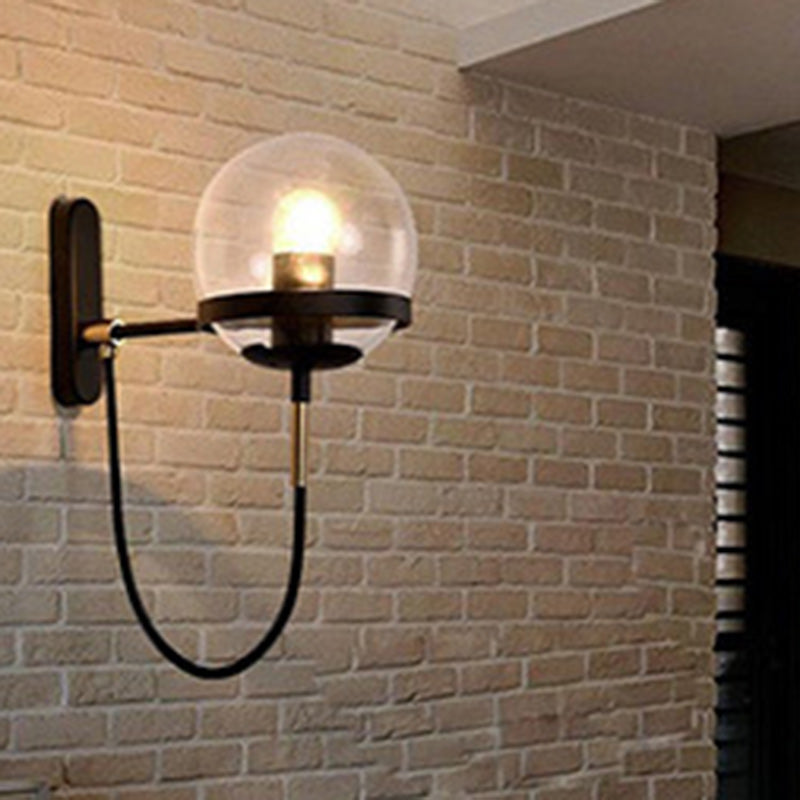 Traditional Vintage Round Ball Oval Base Iron Glass 1-Light Wall Sconce Lamp For Bedroom