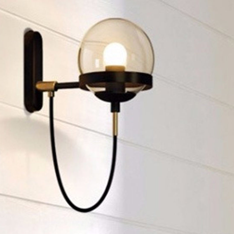 Traditional Vintage Round Ball Oval Base Iron Glass 1-Light Wall Sconce Lamp For Bedroom