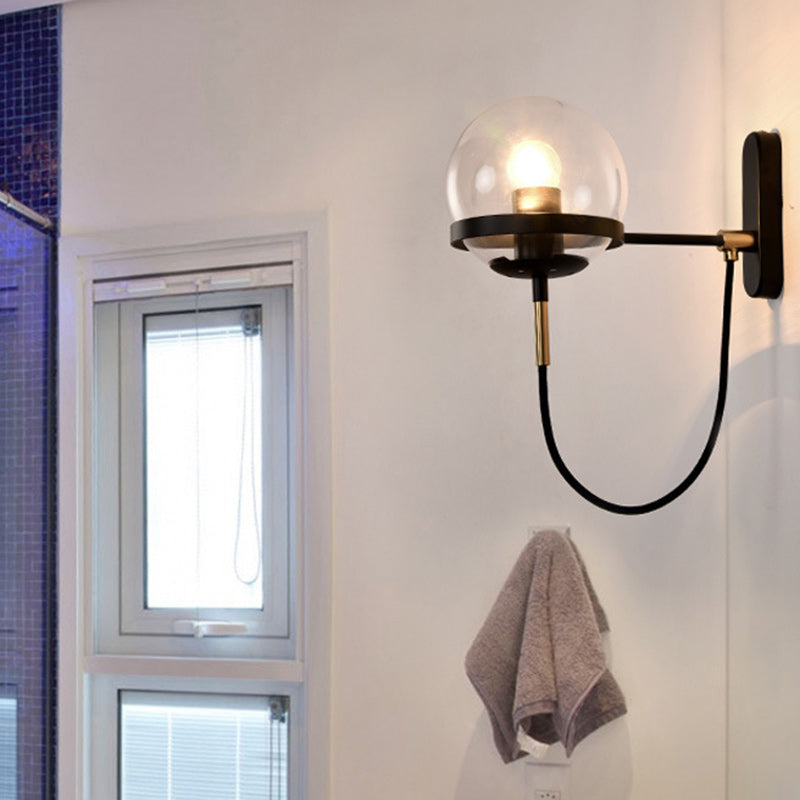 Traditional Vintage Round Ball Oval Base Iron Glass 1-Light Wall Sconce Lamp For Bedroom