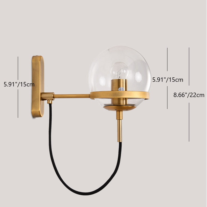 Traditional Vintage Round Ball Oval Base Iron Glass 1-Light Wall Sconce Lamp For Bedroom