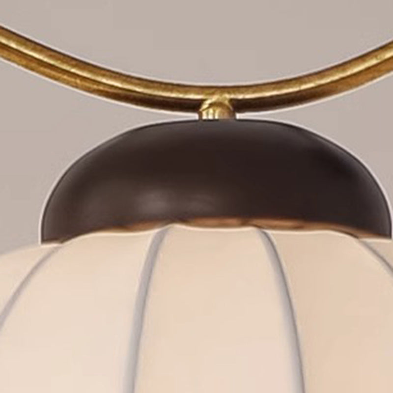 Traditional Vintage Pumpkin Cylinder Bent Sphere Disc Base Wood Aluminum Fabric 1-Light Standing Floor Lamp For Living Room