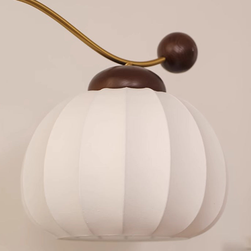 Traditional Vintage Pumpkin Cylinder Bent Sphere Disc Base Wood Aluminum Fabric 1-Light Standing Floor Lamp For Living Room