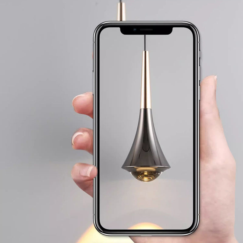 Modern Minimalist Flared Ball Liftable Aluminum Glass LED Pendant Light For Bedroom