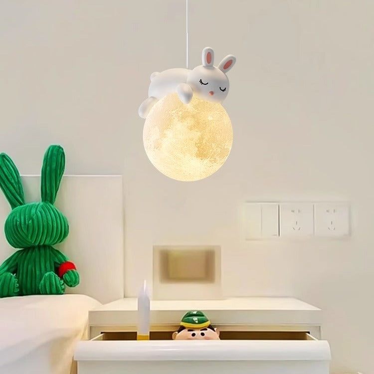 モダンミニマリスト漫画キッズムーンかわいい動物クマウサギ犬ゾウ羊樹脂ハードウェアPE 1ライトペンダントライト寝室用