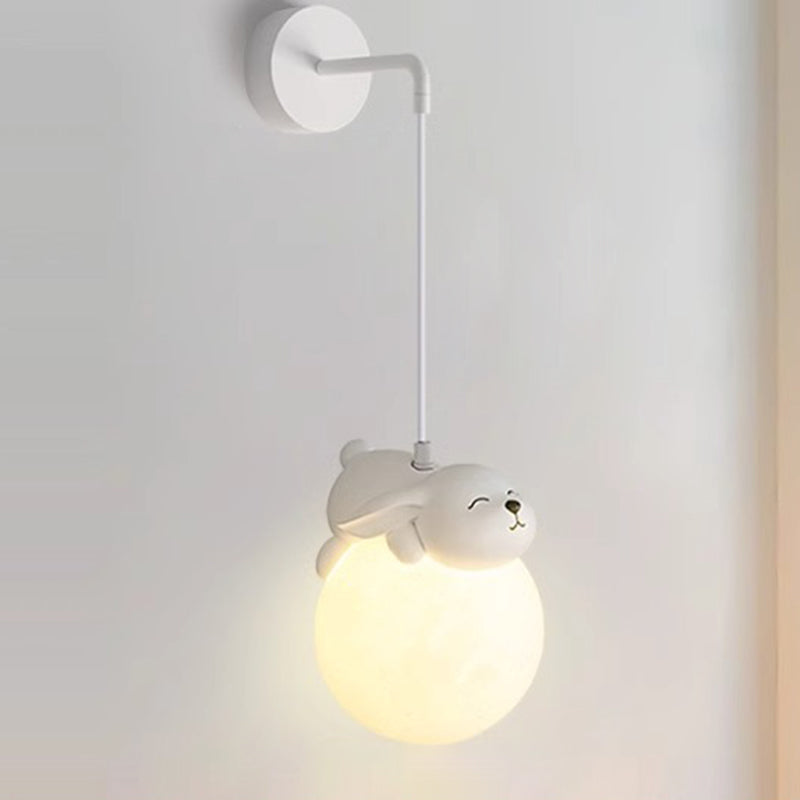 Modern Minimalist Cartoon Moon Cute Animal Bear Rabbit Dog Elephant Sheep Kids Resin Hardware PE 1-Light Wall Sconce Lamp For Bedroom