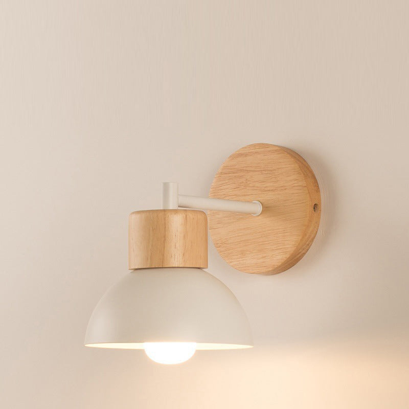 Modern Minimalist Half Round Cylinder Bird Disc Base Iron Solid Wood Resin 1-Light Wall Sconce Lamp For Bedroom