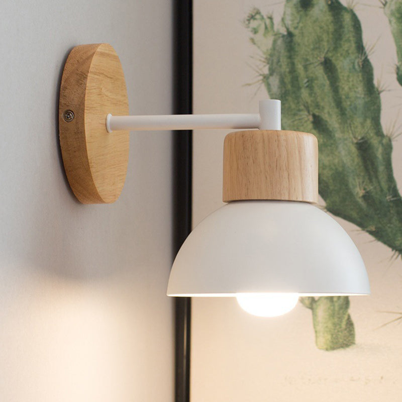 Modern Minimalist Half Round Cylinder Bird Disc Base Iron Solid Wood Resin 1-Light Wall Sconce Lamp For Bedroom
