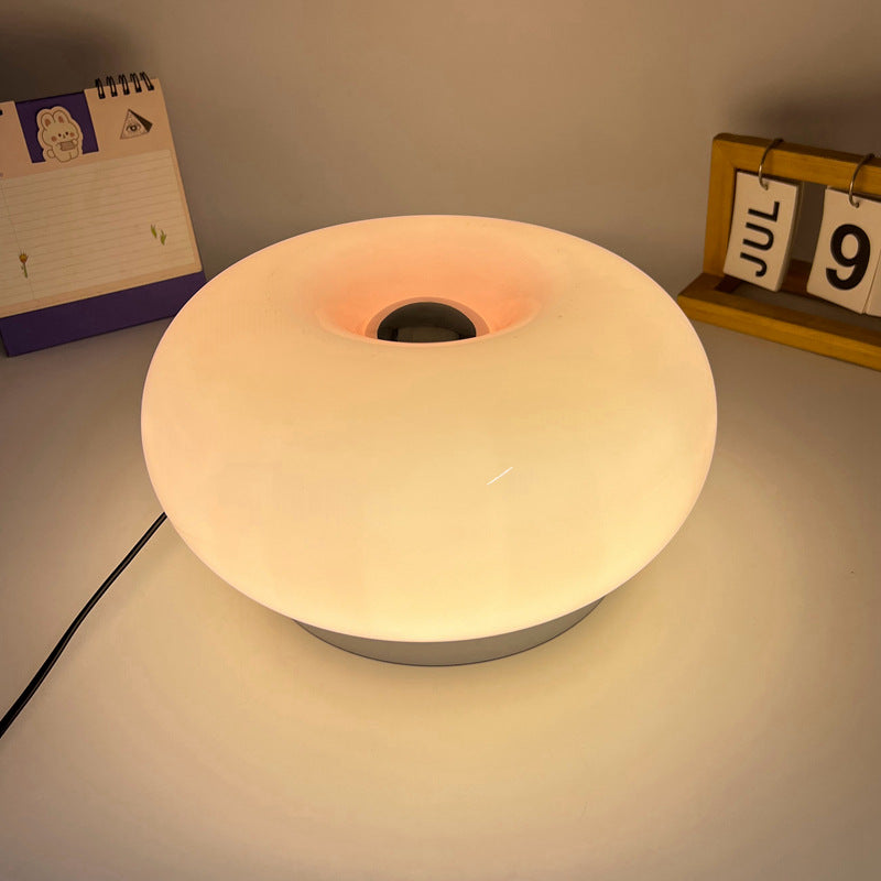 Modern Minimalist Cream Persimmon Oval Iron Glass LED Table Lamp For Bedroom
