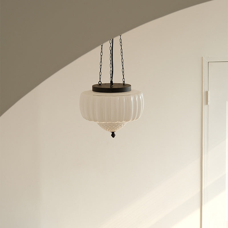 Traditional Vintage Diamond Pumpkin Striped Disc Base Iron Glass 4-Light Pendant Light For Living Room