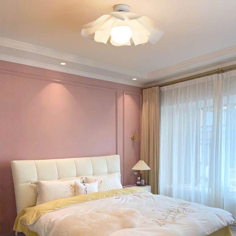 Modern Minimalist Romantic Flower Petal Disc Base Iron Acrylic 1-Light Semi-Flush Mount Ceiling Light For Bedroom