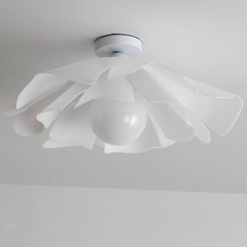 Modern Minimalist Romantic Flower Petal Disc Base Iron Acrylic 1-Light Semi-Flush Mount Ceiling Light For Bedroom