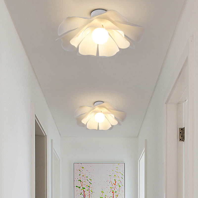 Modern Minimalist Romantic Flower Petal Disc Base Iron Acrylic 1-Light Semi-Flush Mount Ceiling Light For Bedroom