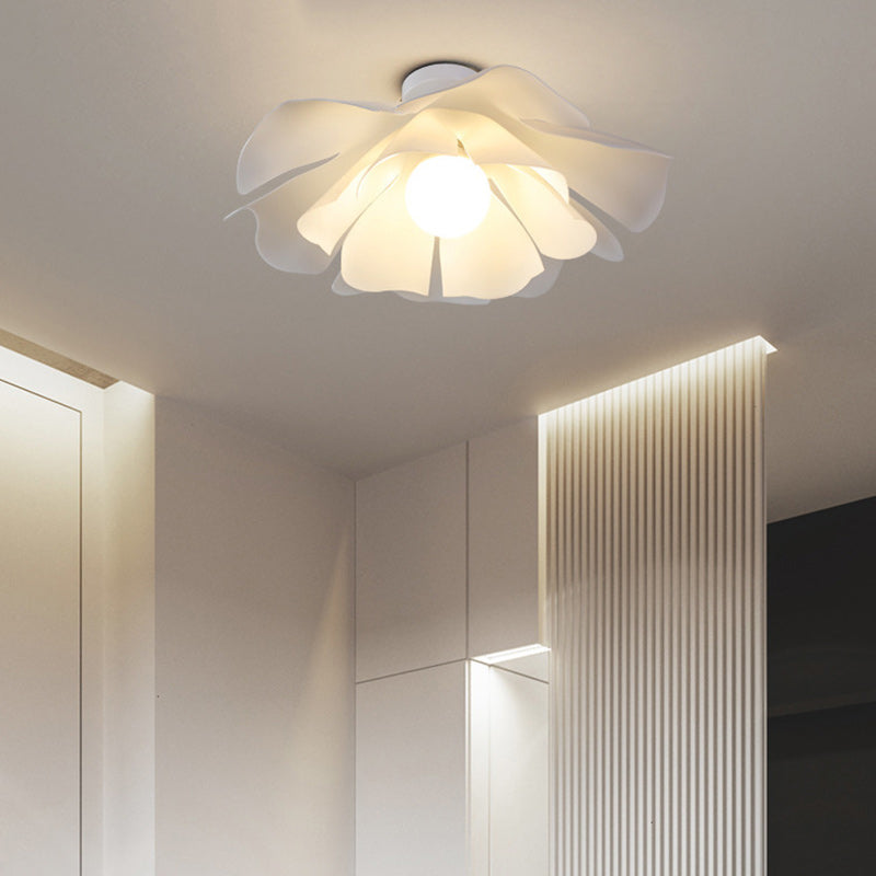 Modern Minimalist Romantic Flower Petal Disc Base Iron Acrylic 1-Light Semi-Flush Mount Ceiling Light For Bedroom