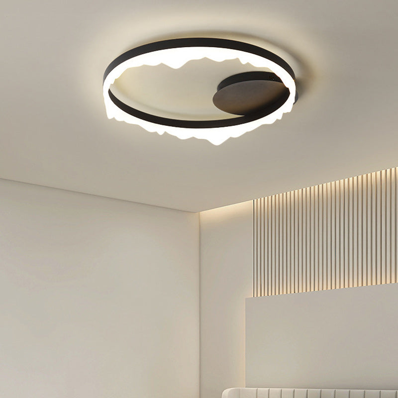 Contemporary Scandinavian Round Circle Cream Iron Aluminum Acrylic LED Semi-Flush Mount Ceiling Light For Bedroom