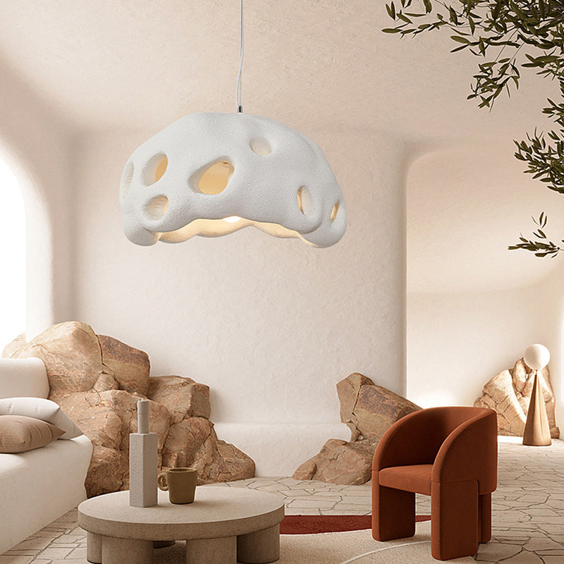 Contemporary Creative Oval Irregular Hollow High Density Polystyrene 1-Light Pendant Light For Living Room