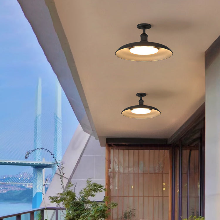 Traditional Vintage Waterproof Flared Cylinder Disc Base Iron 1-Light Semi-Flush Mount Ceiling Light For Outdoor Patio