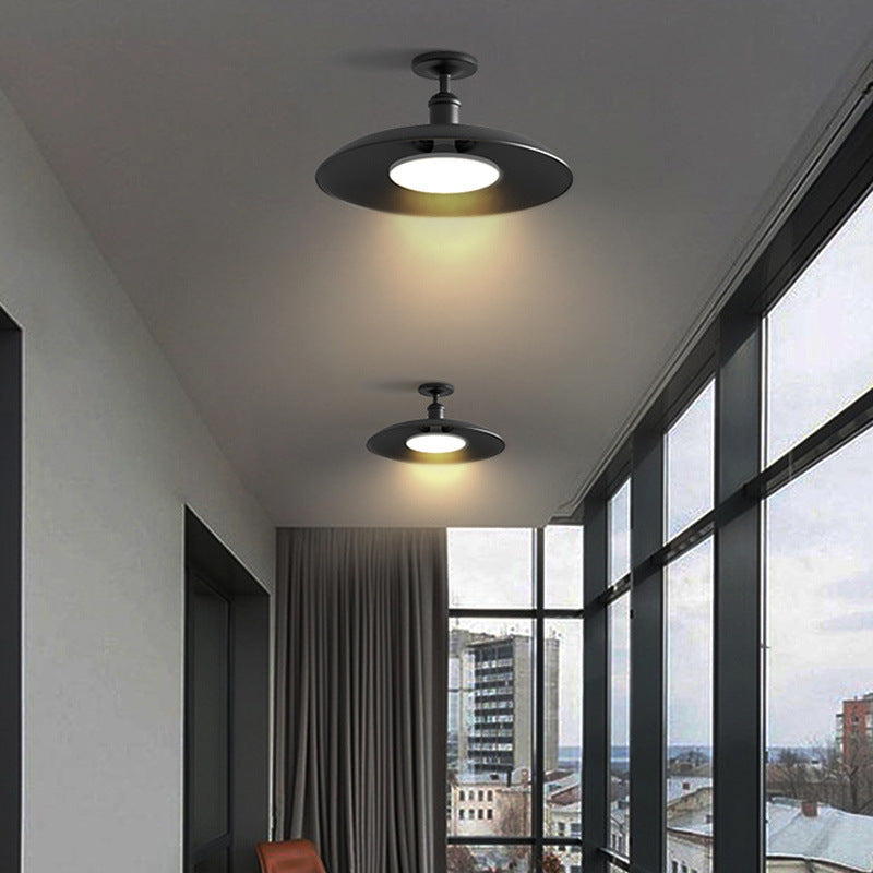 Traditional Vintage Waterproof Flared Cylinder Disc Base Iron 1-Light Semi-Flush Mount Ceiling Light For Outdoor Patio