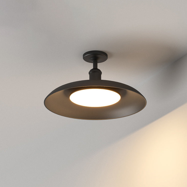 Traditional Vintage Waterproof Flared Cylinder Disc Base Iron 1-Light Semi-Flush Mount Ceiling Light For Outdoor Patio