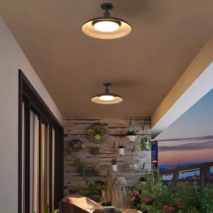 Traditional Vintage Waterproof Flared Cylinder Disc Base Iron 1-Light Semi-Flush Mount Ceiling Light For Outdoor Patio